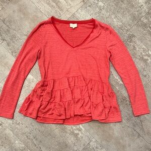 Deletta Red Long Sleeve Ruffled Peplum